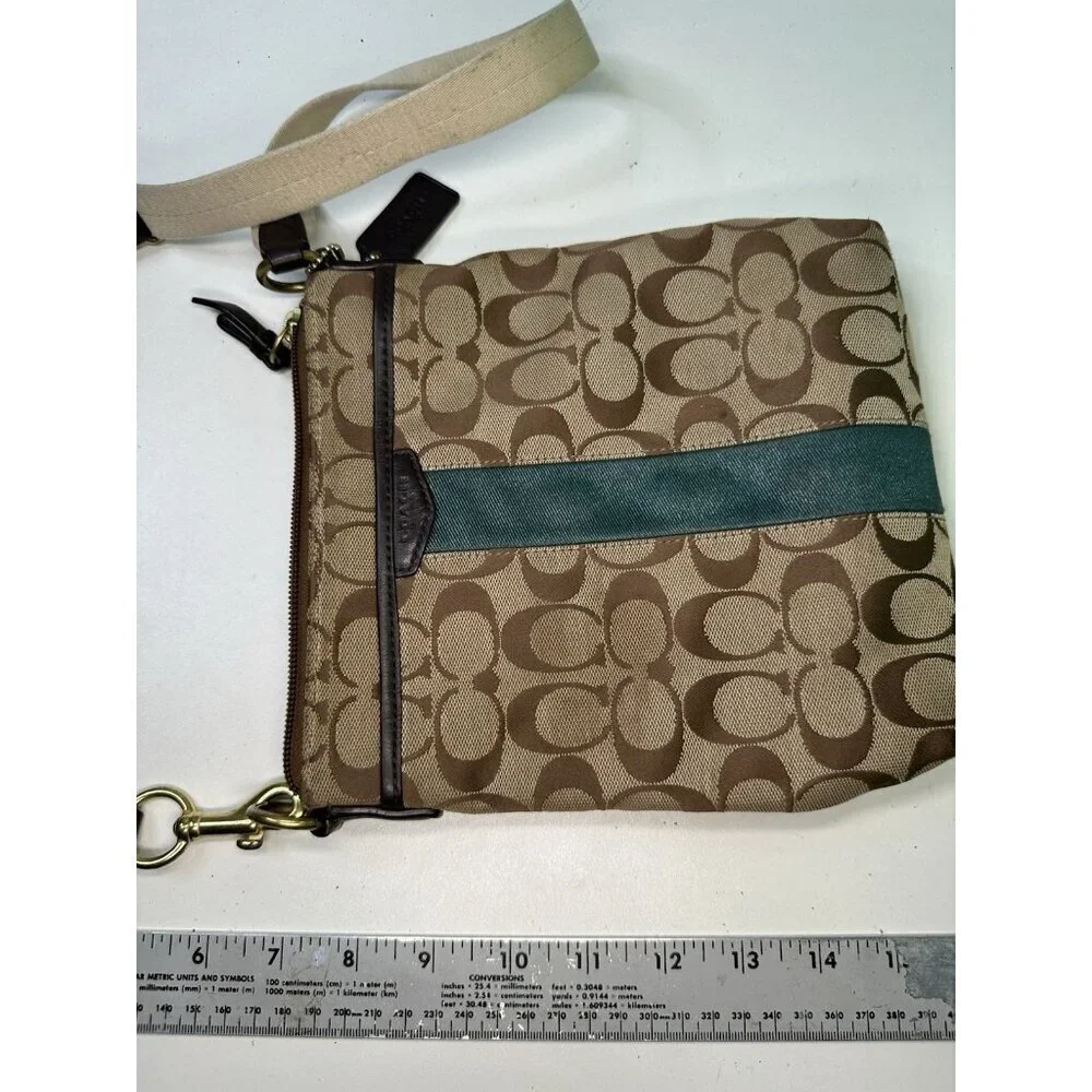 Coach Crossbody Small Canvas Signature Bag Tan/Green